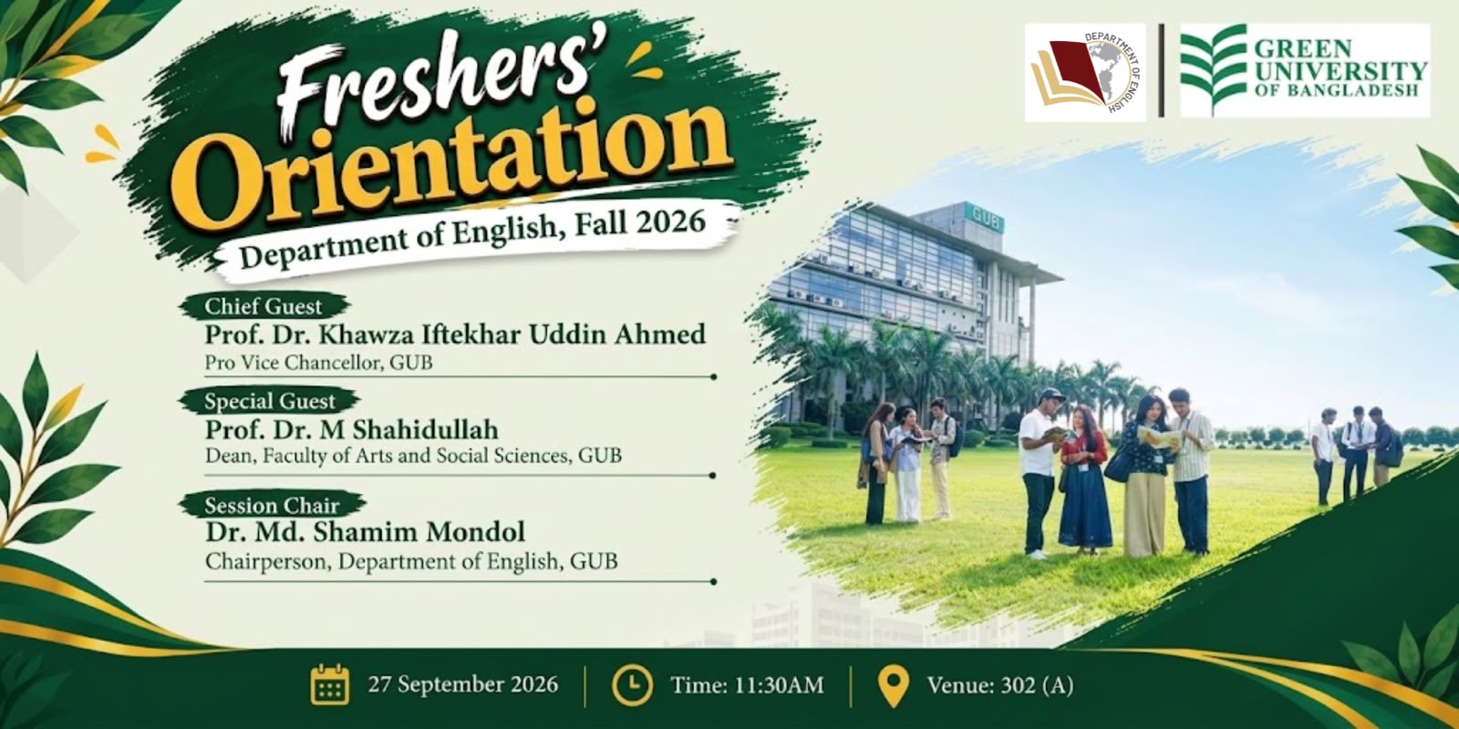 Department of English Set to Organize Freshers’ Orientation Program for Fall 2026